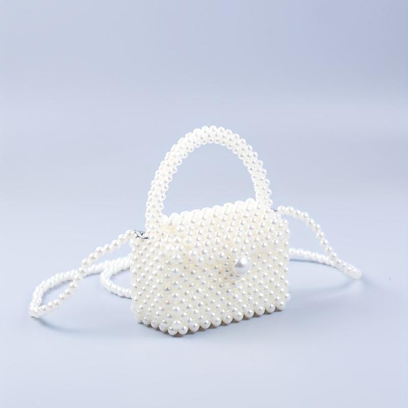 Mini Pearl Handle Chain Braided Crossbody Bag Elegant Handbag