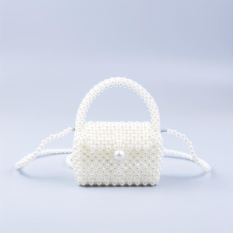 Mini Pearl Handle Chain Braided Crossbody Bag Elegant Handbag
