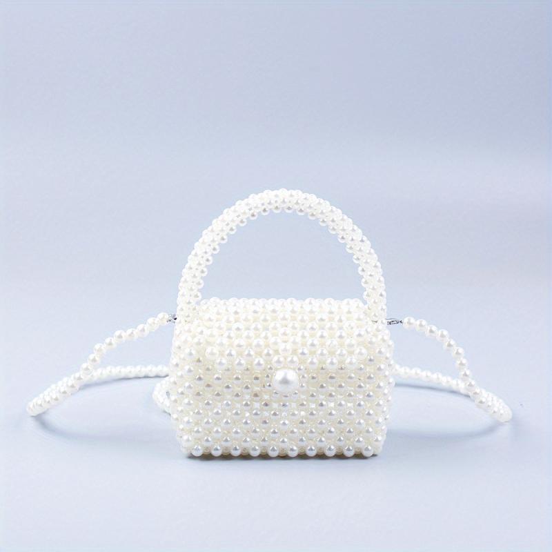Mini Pearl Handle Chain Braided Crossbody Bag Elegant Handbag