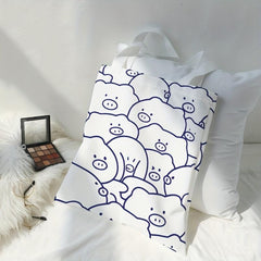 Cartoon Pig Painting Print Tote Bag Canvas Shoulder Bag