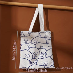 Cartoon Pig Painting Print Tote Bag Canvas Shoulder Bag