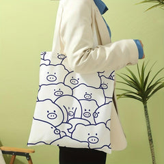 Cartoon Pig Painting Print Tote Bag Canvas Shoulder Bag