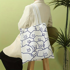 Cartoon Pig Painting Print Tote Bag Canvas Shoulder Bag