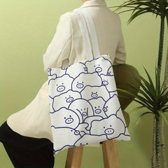 Cartoon Pig Painting Print Tote Bag Canvas Shoulder Bag