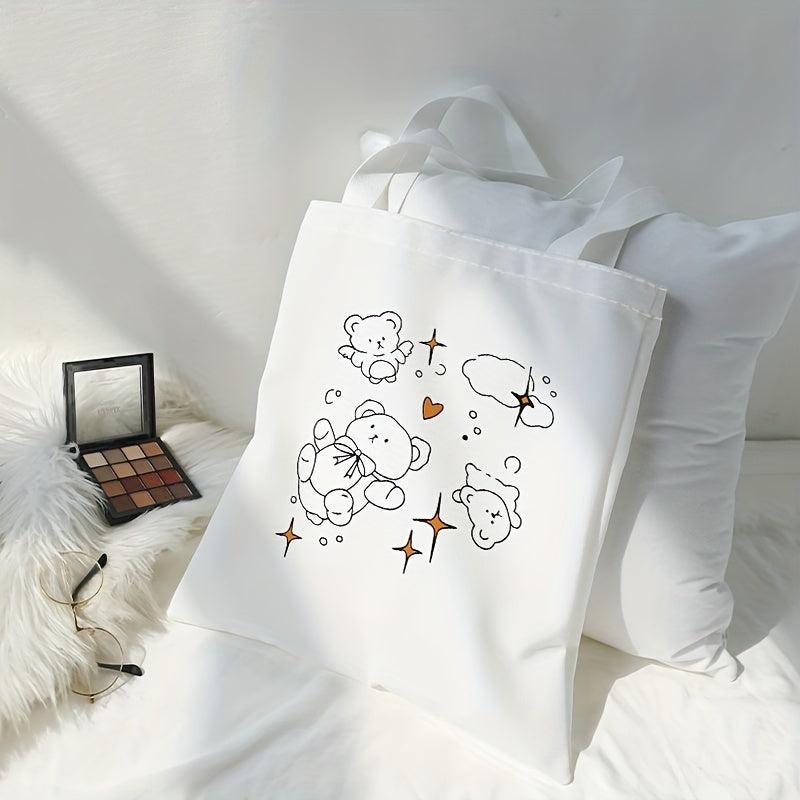 Starry Bear Print Tote Bag Canvas Travel Beach Shoulder Bag Large
