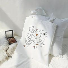 Starry Bear Print Tote Bag Canvas Travel Beach Shoulder Bag Large