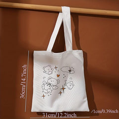 Starry Bear Print Tote Bag Canvas Travel Beach Shoulder Bag Large