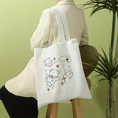 Starry Bear Print Tote Bag Canvas Travel Beach Shoulder Bag Large