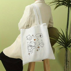 Starry Bear Print Tote Bag Canvas Travel Beach Shoulder Bag Large
