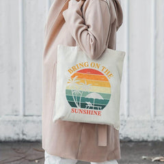 Sunshine & Tree Pattern Shoulder Bag Lightweight Canvas Storage Bag
