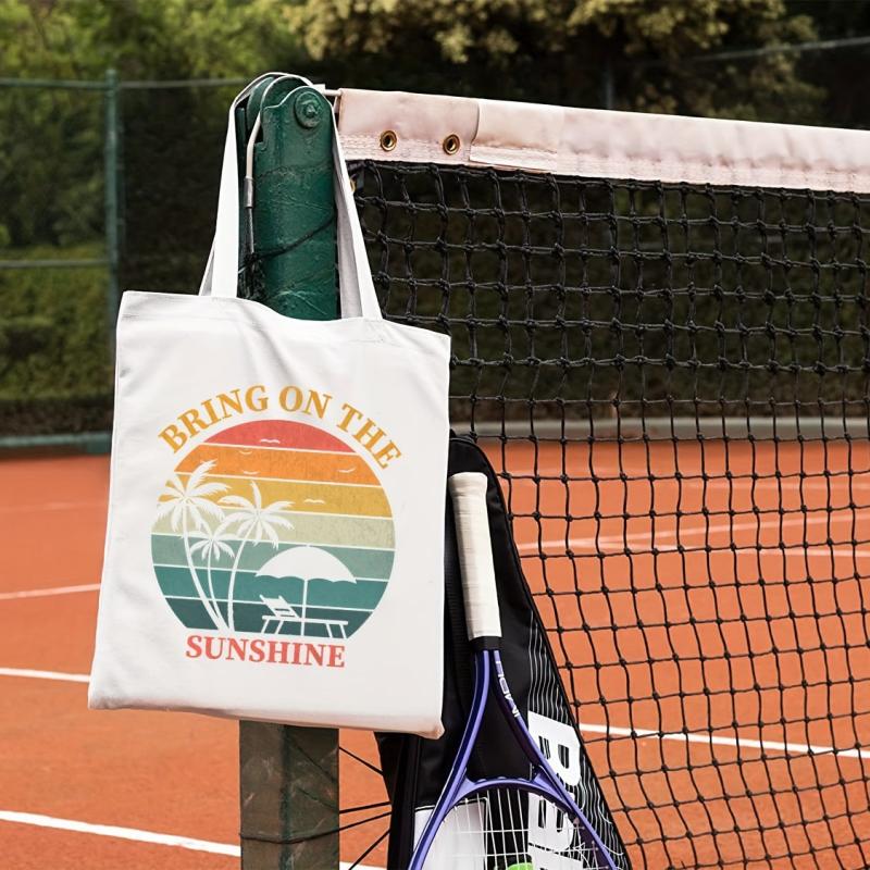 Sunshine & Tree Pattern Shoulder Bag Lightweight Canvas Storage Bag