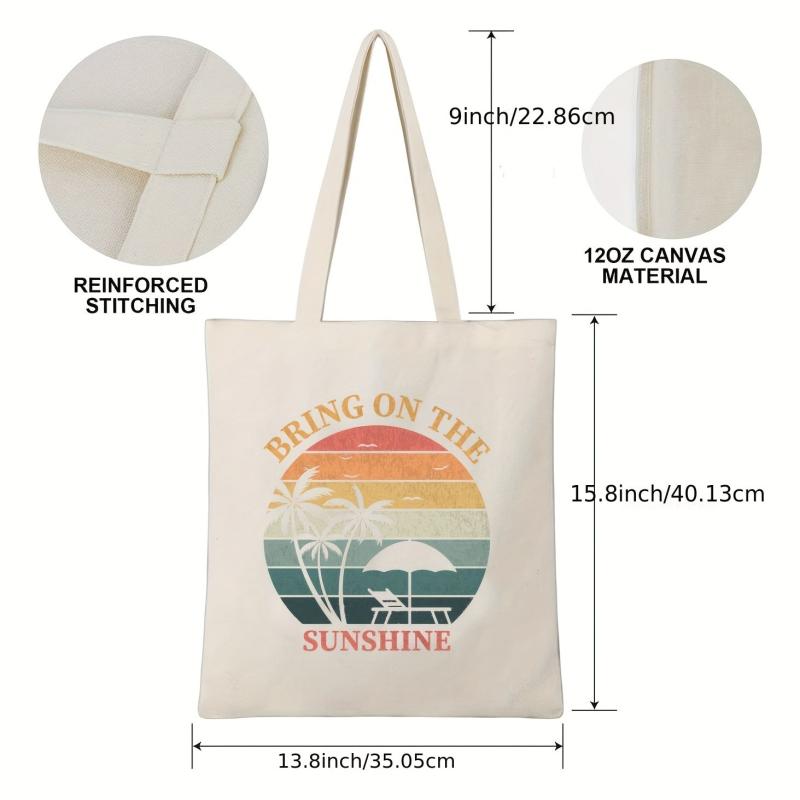 Sunshine & Tree Pattern Shoulder Bag Lightweight Canvas Storage Bag