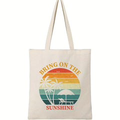 Sunshine & Tree Pattern Shoulder Bag Lightweight Canvas Storage Bag