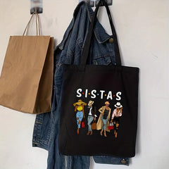 Music Girl Canvas Tote Bag Reusable Shopping Shoulder Bag
