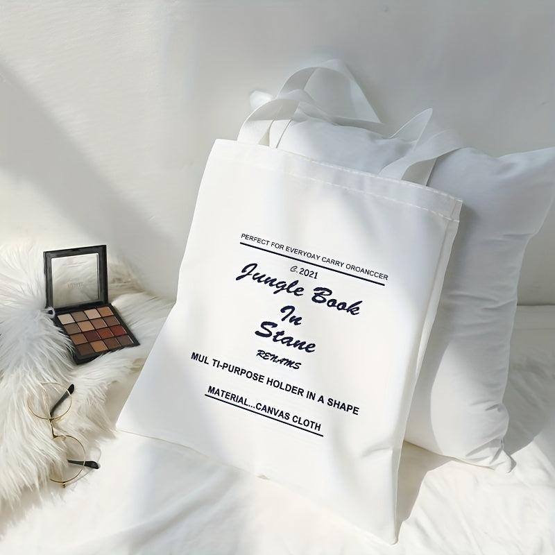 Letter Print Canvas Tote Bag Travel Beach Shoulder Bag