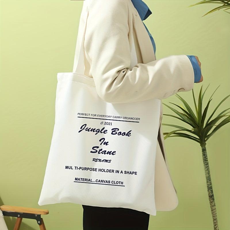 Letter Print Canvas Tote Bag Travel Beach Shoulder Bag