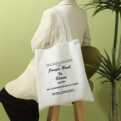 Letter Print Canvas Tote Bag Travel Beach Shoulder Bag