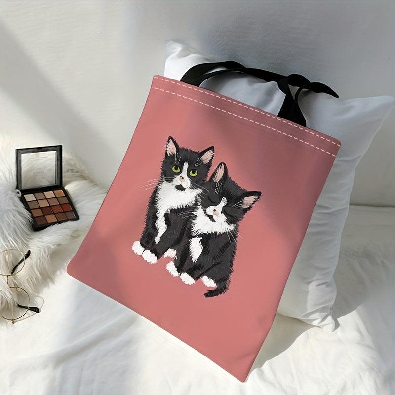 Cat Print Tote Bag Canvas Shoulder Bag Large Reusable Shopping Grocery Bag