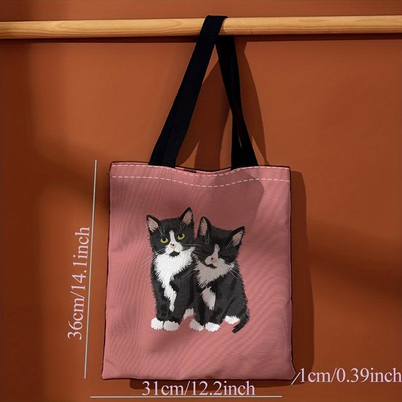 Cat Print Tote Bag Canvas Shoulder Bag Large Reusable Shopping Grocery Bag