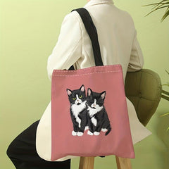 Cat Print Tote Bag Canvas Shoulder Bag Large Reusable Shopping Grocery Bag