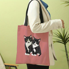 Cat Print Tote Bag Canvas Shoulder Bag Large Reusable Shopping Grocery Bag