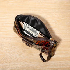 Vintage Flower Embossed Long Wallet Zipper Clutch Purse