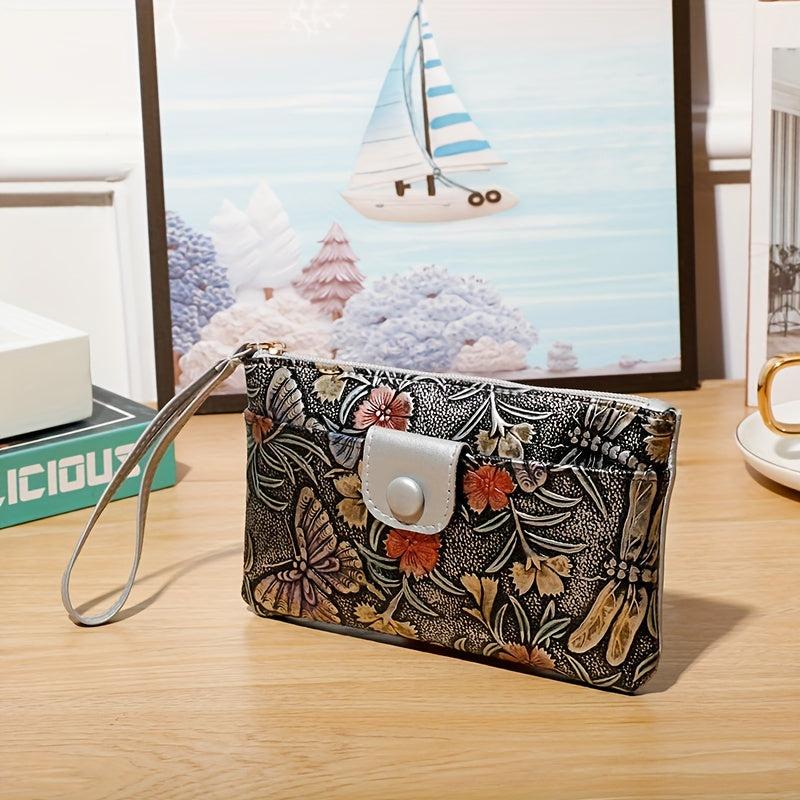 Vintage Flower Embossed Long Wallet Zipper Clutch Purse