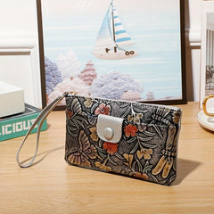 Vintage Flower Embossed Long Wallet Zipper Clutch Purse