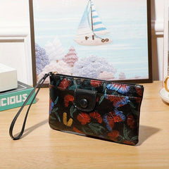 Vintage Flower Embossed Long Wallet Zipper Clutch Purse
