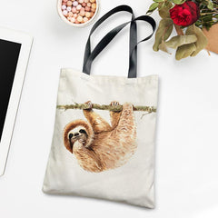 Sloth Pattern Canvas Tote Bag Lightweight Shoulder Bag