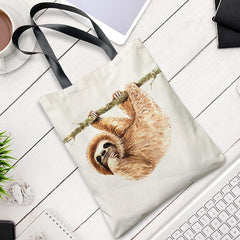 Sloth Pattern Canvas Tote Bag Lightweight Shoulder Bag
