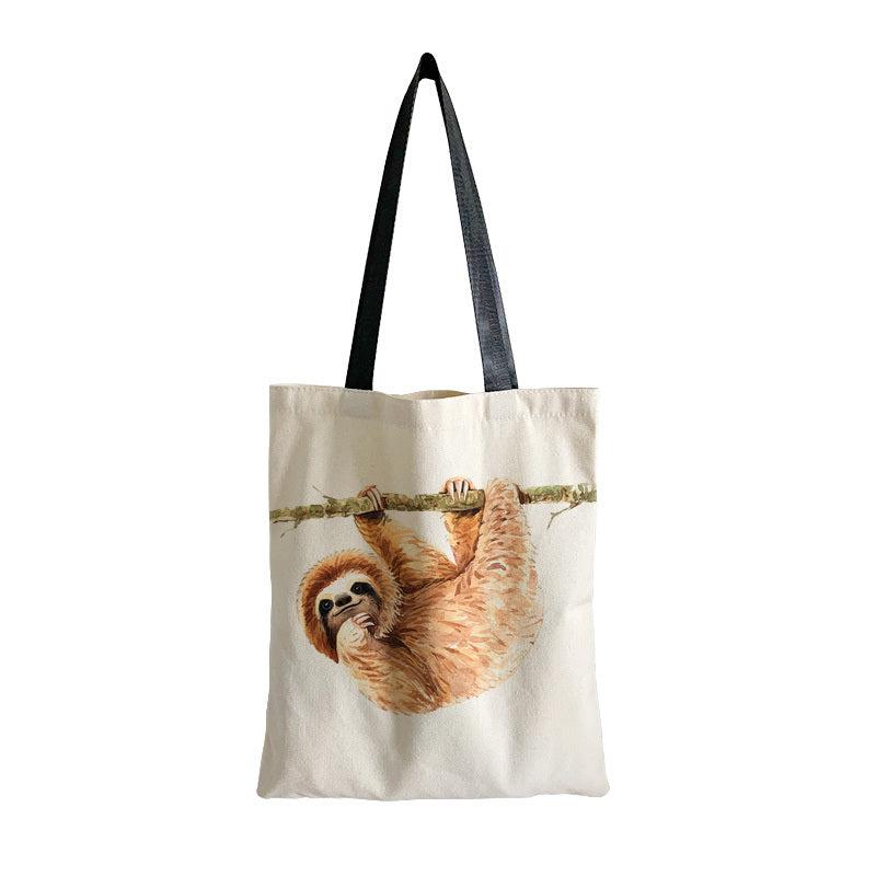 Sloth Pattern Canvas Tote Bag Lightweight Shoulder Bag