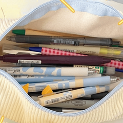 Tulip Flower Embroidery Pencil Case Corduroy Storage Bag