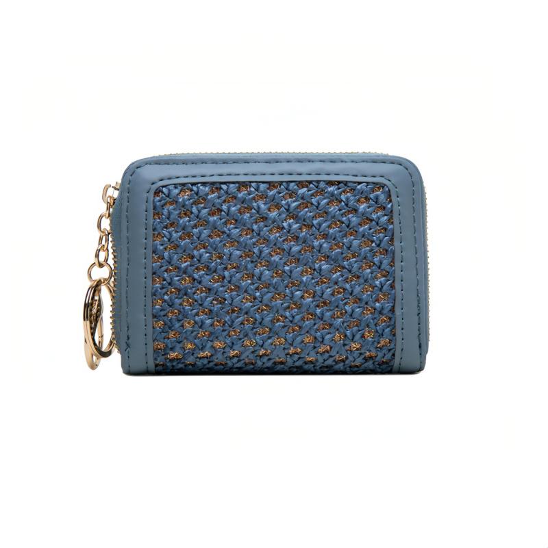 Woven ID Card Short Wallet PU Leather Lightweight Card Holder