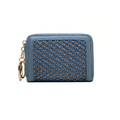Woven ID Card Short Wallet PU Leather Lightweight Card Holder