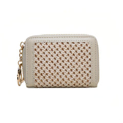 Woven ID Card Short Wallet PU Leather Lightweight Card Holder
