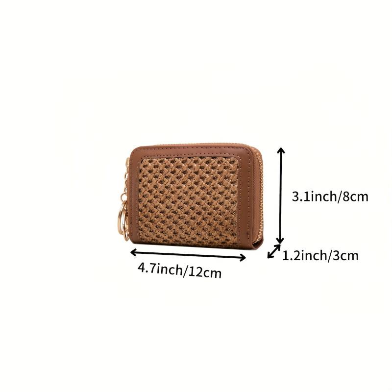 Woven ID Card Short Wallet PU Leather Lightweight Card Holder