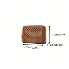 Woven ID Card Short Wallet PU Leather Lightweight Card Holder