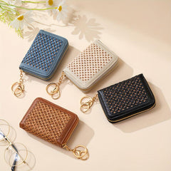Woven ID Card Short Wallet PU Leather Lightweight Card Holder