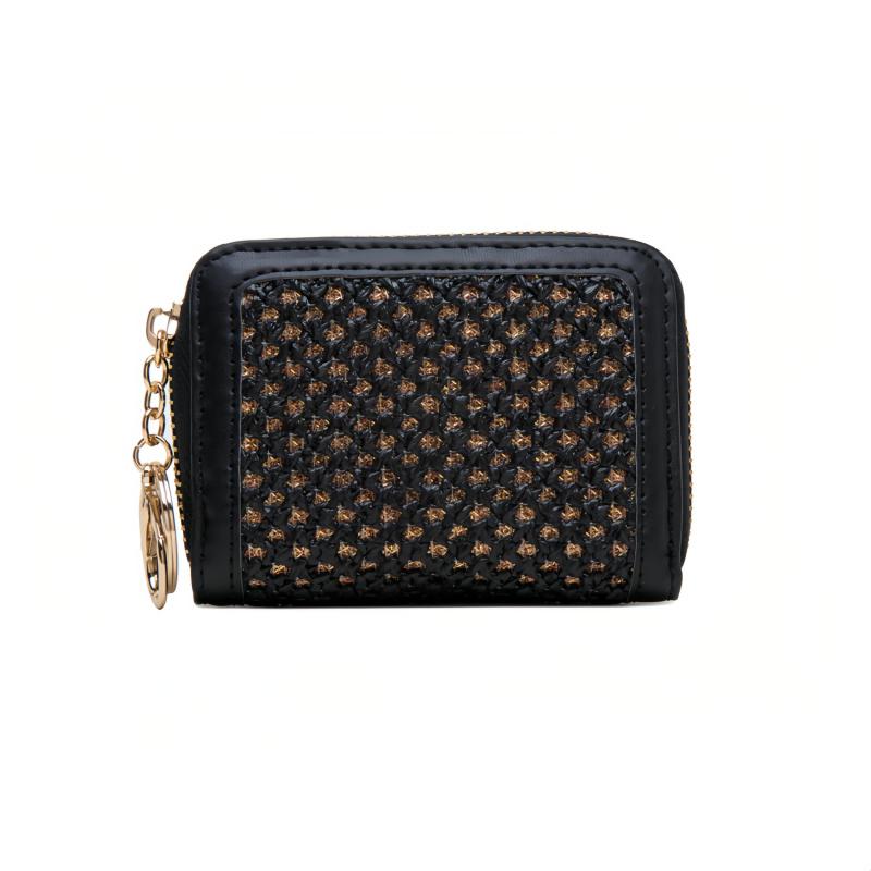 Woven ID Card Short Wallet PU Leather Lightweight Card Holder