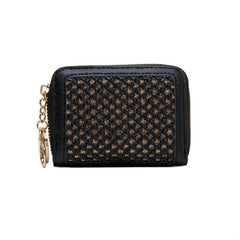 Woven ID Card Short Wallet PU Leather Lightweight Card Holder