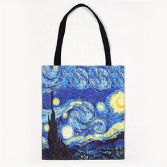 Oil Painting Pattern Canvas Tote Bag Lightweight Shoulder Shopping Bag