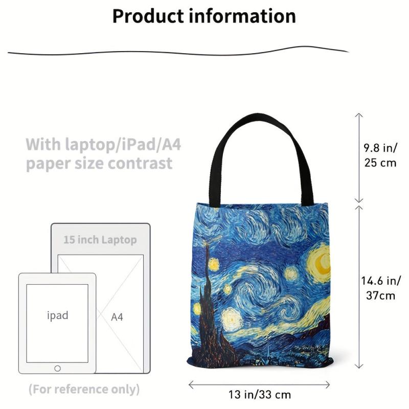 Oil Painting Pattern Canvas Tote Bag Lightweight Shoulder Shopping Bag
