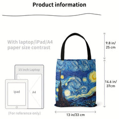 Oil Painting Pattern Canvas Tote Bag Lightweight Shoulder Shopping Bag