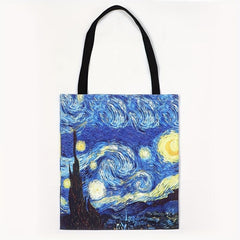 Oil Painting Pattern Canvas Tote Bag Lightweight Shoulder Shopping Bag