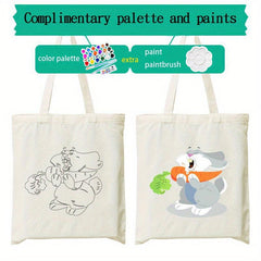 Cartoon Print Canvas Bag Hand painted Colorful Handbag Casual Shoulder Bag