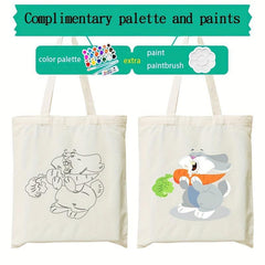 Cartoon Print Canvas Bag Hand painted Colorful Handbag Casual Shoulder Bag