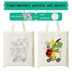 Cartoon Print Canvas Bag Hand painted Colorful Handbag Casual Shoulder Bag