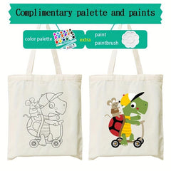 Cartoon Print Canvas Bag Hand painted Colorful Handbag Casual Shoulder Bag