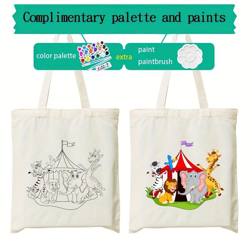 Cartoon Print Canvas Bag Hand painted Colorful Handbag Casual Shoulder Bag